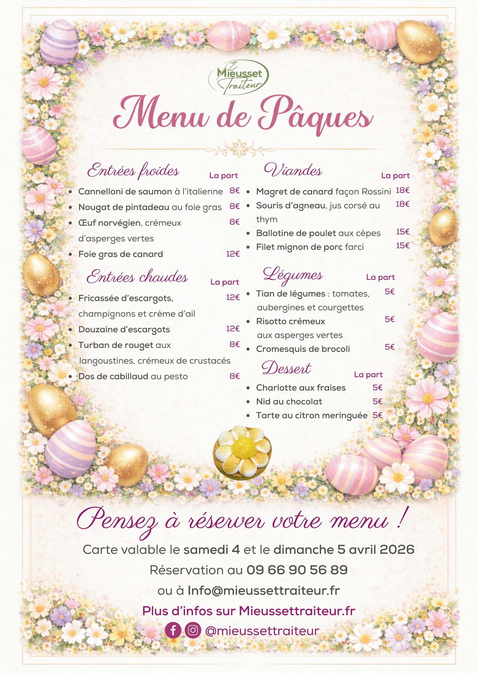 Menu Paques 2026